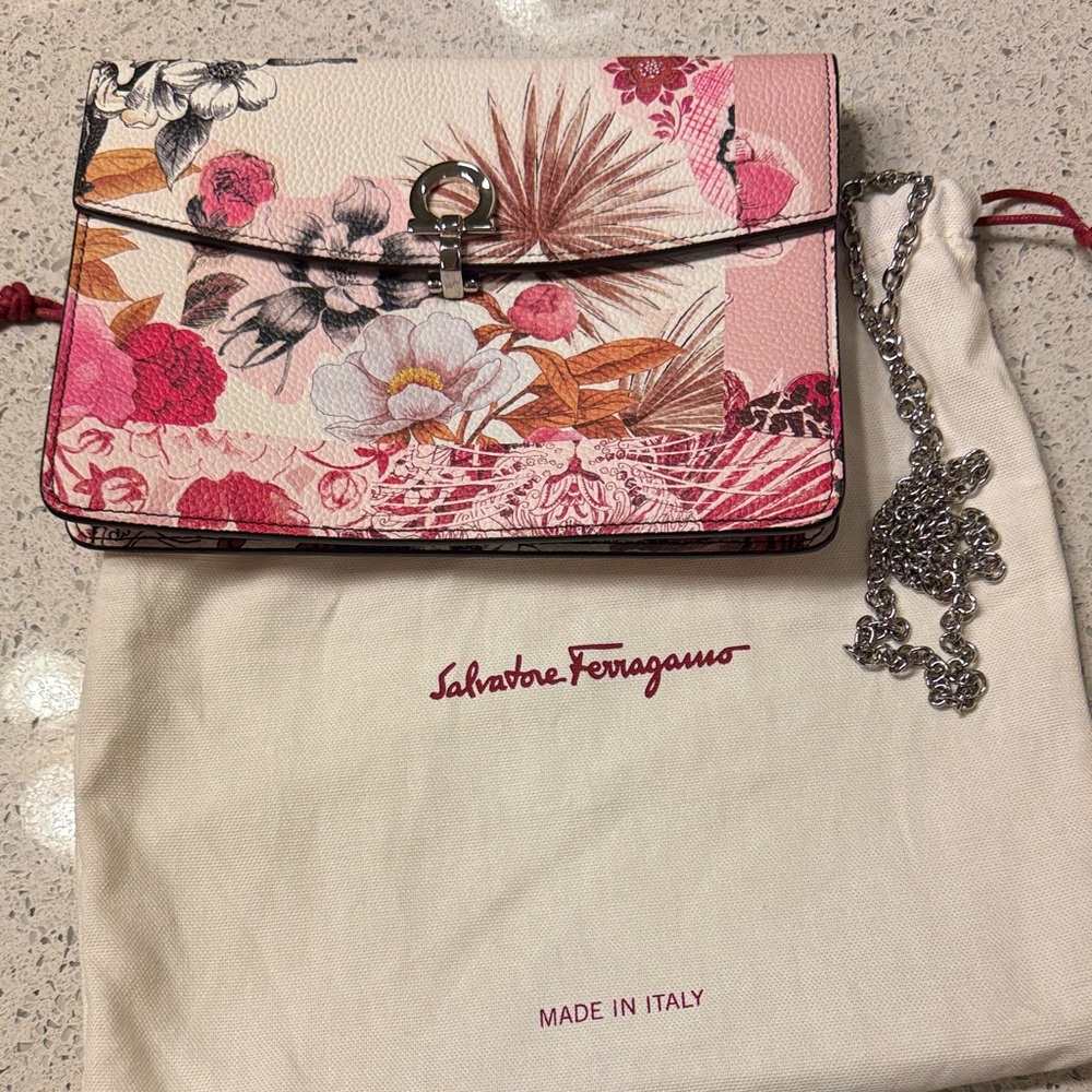 Salvatore Ferragamo Pink and Red Floral Clutch